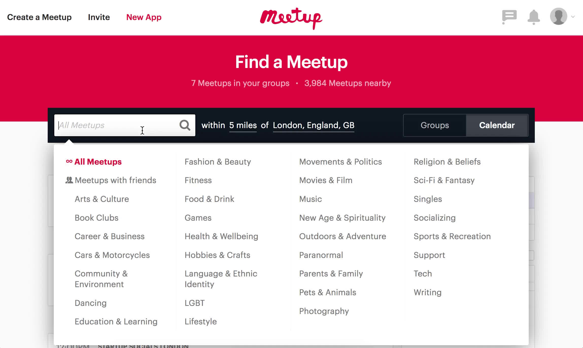 Screenshot of Joining a group on Meetup